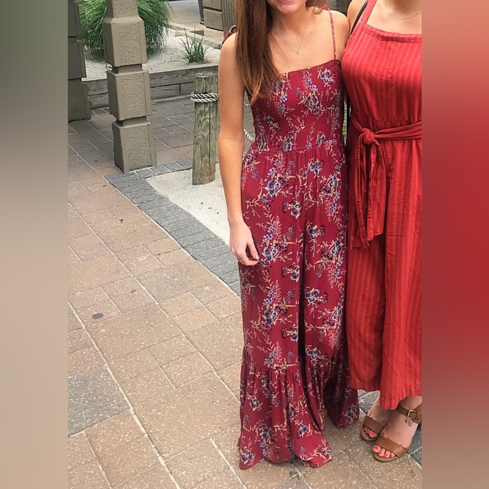 American Eagle Red Floral Jumpsuit